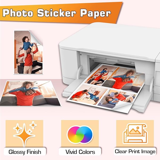 (50 Sheets) Koala Glossy Sticker Paper for Inkjet Printer, Printable Sticker Paper White, 8.5x11 Inch Self-Adhesive Photo Sticker Printer Paper