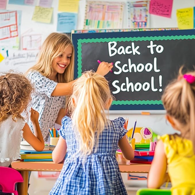 8 Rolls 262.4 Ft Bright Bulletin Board Borders Set - Decorations for Office, School Classroom Decor, Teachers & Home DIY - Posters & Birthday Parties - Board Trim （Science Color）