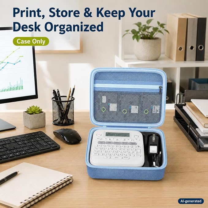 GWCASE Hard Label Maker Case for Brother P-Touch PT-D220/PT-D210, Case Only | Label printer case with shaped tray and zip mesh pocket for label tapes, batteries and AC adapter in home office storage