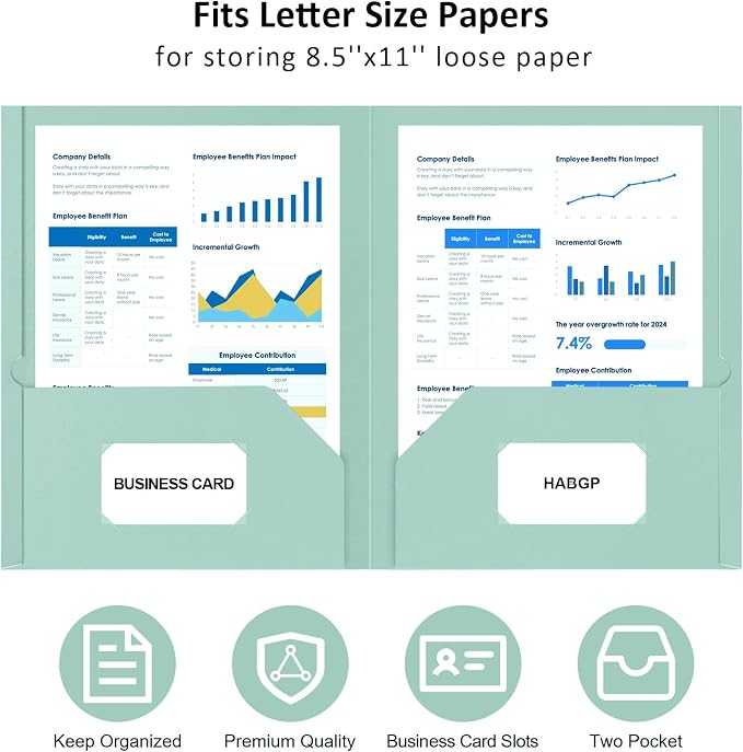 6 Pcs Two Pocket Folders, Colored File Folders with Pockets, Paper Folders | Heavy Duty Paper File, Pocket Folder with Pockets, Fit Letter Size, with Business Card Holder, for School, Office, Business