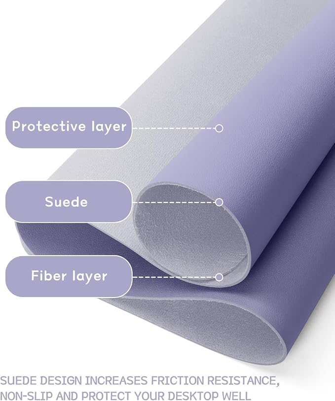 YSAGi Non-Slip Leather Desk Pad, Waterproof Laptop Computer Desk Keyboard Mat, Table Protector Blotter Mat, Large Mouse Pad for Office/Work/Home/Decor(Lavender, 23.6" x 13.7")