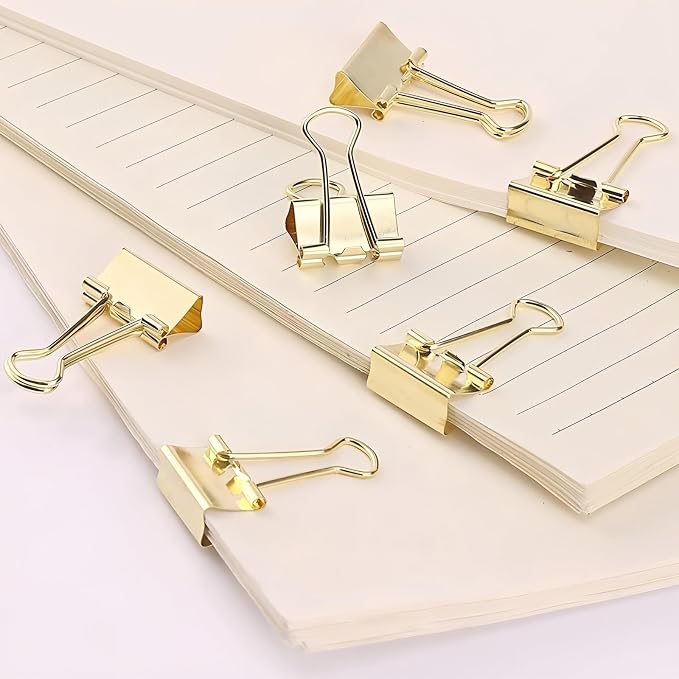 50 Pack Medium Gold Binder Clips 1 Inch (25 mm), Colored Paper Clamps, Middle Size Paper Clips for Office Home School Business 1"