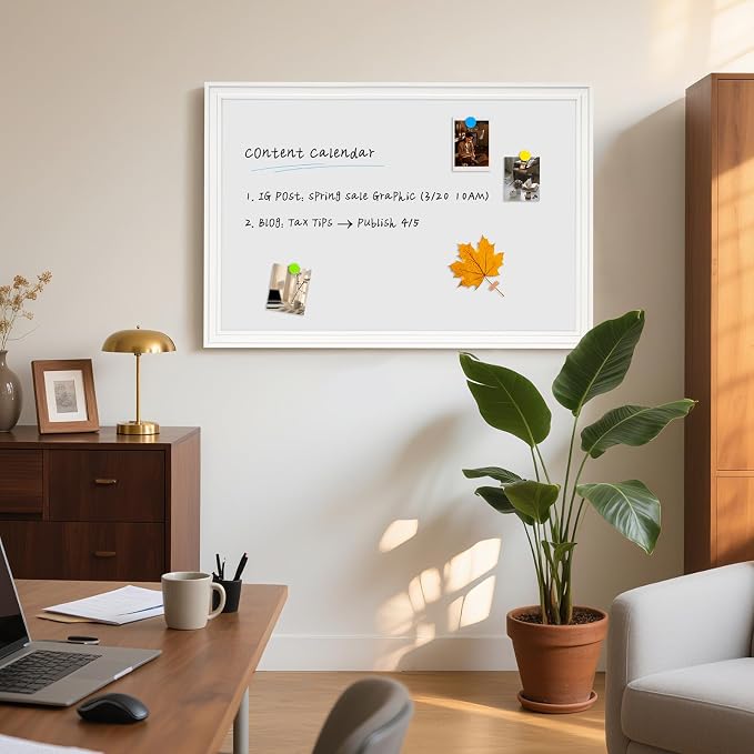 White Board for Wall, 36'' x 24'' Magnetic Dry Erase Board, White | Wooden Frame, Decorative Whiteboard, Wall Mounted, for Home, Office, Kitchen, Dorm, 4 Markers, 6 Magnets, A Eraser