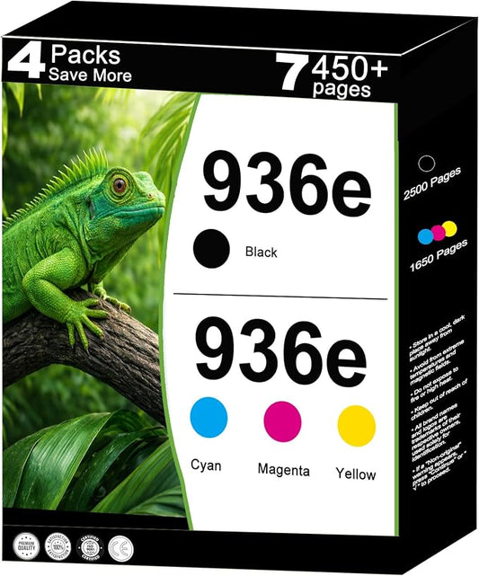 936e Ink Cartridges Compatible Replacement for HP 936 XL 936XL Combo Fit for Wide Format 9730e 9730 OfficeJet 9122e Pro 9120 9120e 9125 9110b 9120b 9130b Printers with V26.4.1 Chips ( CYMK, 4 Packs )