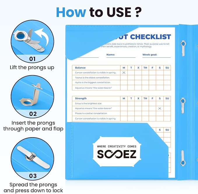 Sooez 1 Pack Plastic Folder, 2-Pocket Folders with Prongs | Fit Letter Size Paper, Sturdy 3 Prong File Folders for Documents, Folders with Pockets Back to School Supplies for Kids