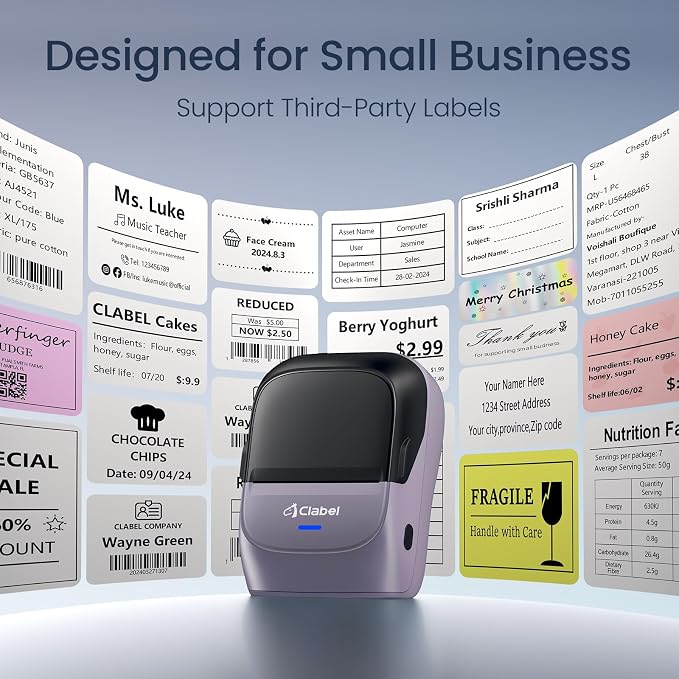CLABEL Label Maker Machine with Tape: 221B Inkless Label Printer Handheld Barcode Printer Compatible with Phone & PC for Retail School Office Clothing