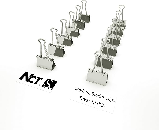 Nctinystore Binder Clips Medium Metal Clamp - 1-1/4 in (1.25 inch) (Silver, 12 - Count)