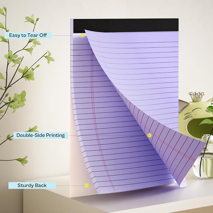 4 Pack Purpel Legal Pads 8.5 x 11 Purpel Note Pads 8.5 x 11 Notepad 8.5 x 11 Micro Perforated Writing Pads Lined Paper Pads Wide Ruled Pad of Paper 30 Sheets Notebook for Study, To-Do Lists, Office