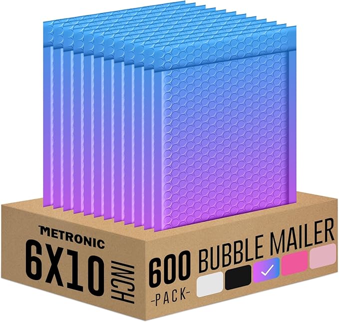 Metronic 600 Pack Bubble Mailers 6x10 Inch BluePurple Usable Size 6x9" Pretty Bubble Mailer Waterproof Padded Envelopes for Gift Packaging, Mailing, Shipping, Small Items Bulk