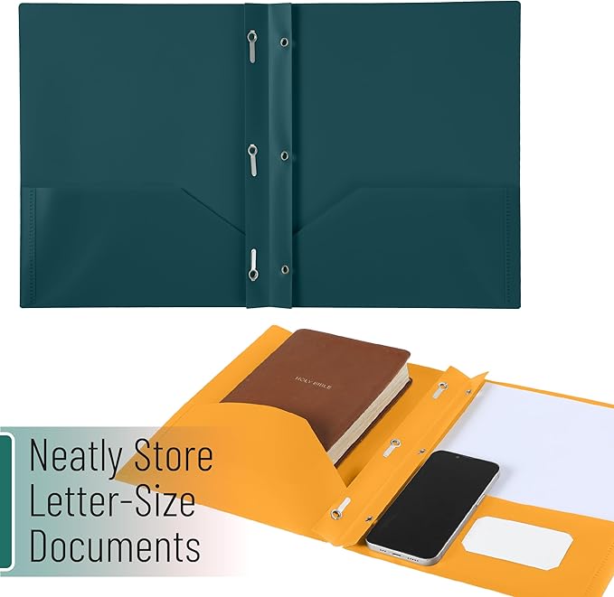 Mr. Pen- Plastic Folders with Pockets and Prongs, 5 Pack, Letter Size, Vintage and Retro, Flexible Plastic Folders with Prongs