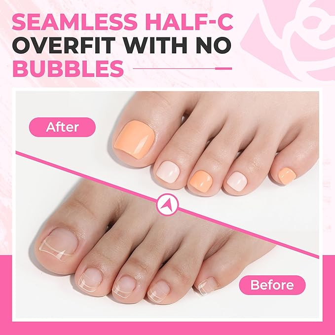 UNA GELLA Toe Nail Tips Squavol 510 Pcs - Soft Gel Nail Tips Acrylic Nails, Squave Round Half-Cover Nail Forms for Toe Nail Extension, Flexible Pre-filed False Toe Nails for Home DIY & Salon,15 Sizes