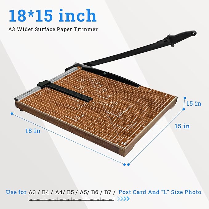 A3 Guillotine Paper Cutter Trimmer, 18" Wood Paper Trimmer for Office and Crafts, 10 Sheets Capacity