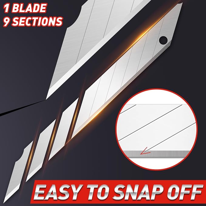 DIYSELF 50 Pack Utility Knife Blades, 9mm Snap Off Blades (30°) | Razor Knife Box Cutter Blades Refills for Detail Cutting, Segmented Edge, Precision Trimming for Paper, Vinyl, Film, Crafts