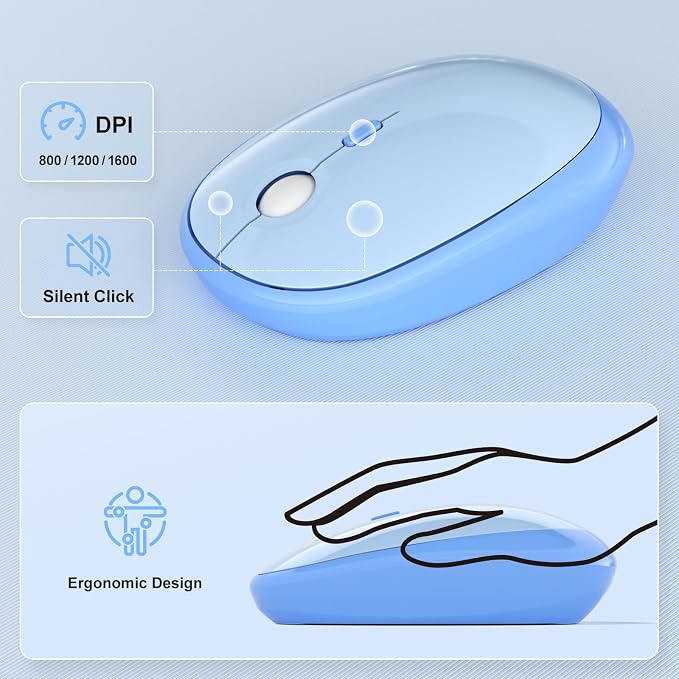 MOFII Wireless Keyboard and Mouse Combo, Computer Full Size 2.4G Plug and Play Wireless Typewriter Retro Round Keyboard and Mouse Set for Windows, Computer, Desktop, PC, Notebook - (Light Blue)