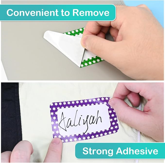 L LIKED 200 Colors Star Name Tag Stickers 3.5"x2.25" for School Office Home | Self-Adhesive, Easy to Write, No Residue, Wide Applications for Parties, Camps, Parent Visitations and More