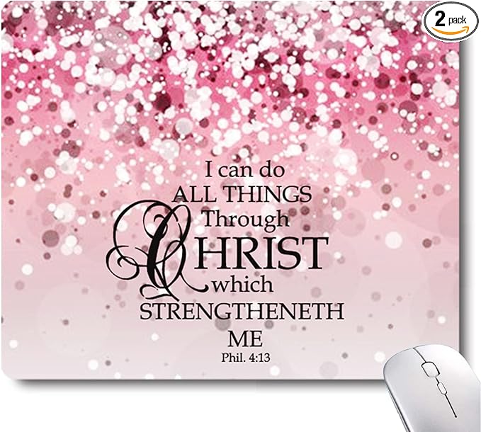 Pink Mouse Pads for Desk,Cute Bible I Can Do All Things Unique Design Computer Mousepad with Non-Slip Rubber Base for Women,Desk Pad Mousepads Computer Mouse Pads Laptop Wireless Mouse