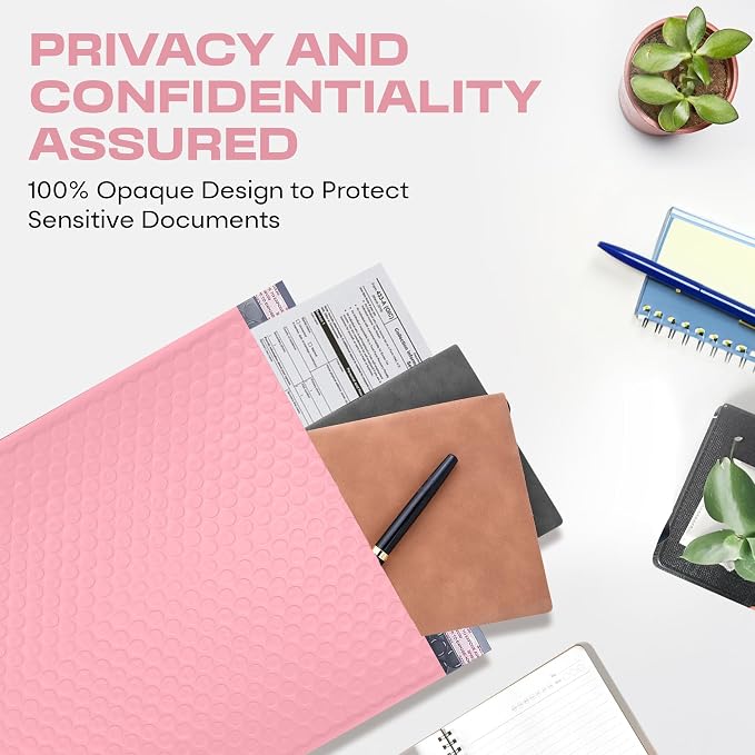 Light Pink Bubble Mailers 4x8, Poly Padded Envelopes #000, 1000 Pack | Fits Trading & Sports Cards, Self-Seal Closure, Cushioned Protection, Water-Resistant Poly, Bulk Pack