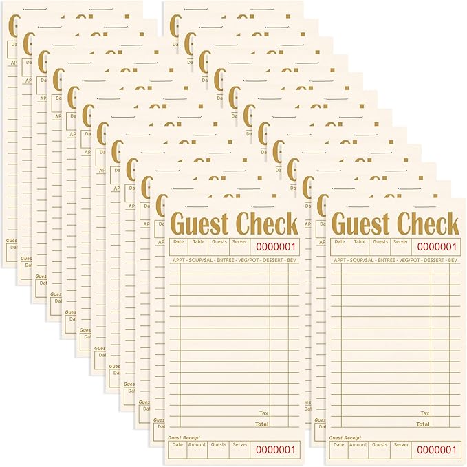 Guest Checks Books for Servers, Server Note Pads, 24 Pack, Natural Color Paper, Waitress Notepad for Restaurants, Waitress Accessories, 1200 Sheets, Coffee