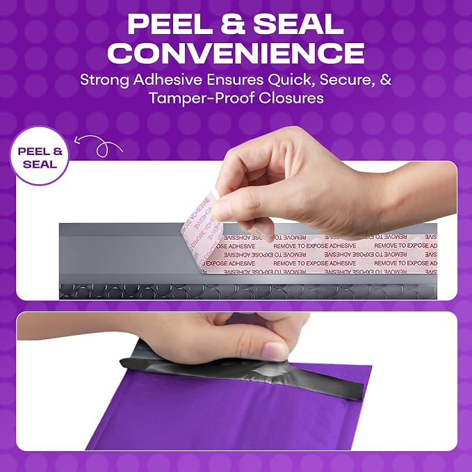 Purple Bubble Mailers 4x8, Self Seal Poly Padded Envelopes #000, 1000 Pack | Fits Trading & Sports Cards, No Tape Needed, Cushioned Protection, Water-Resistant Poly, Bulk Pack for Small Business