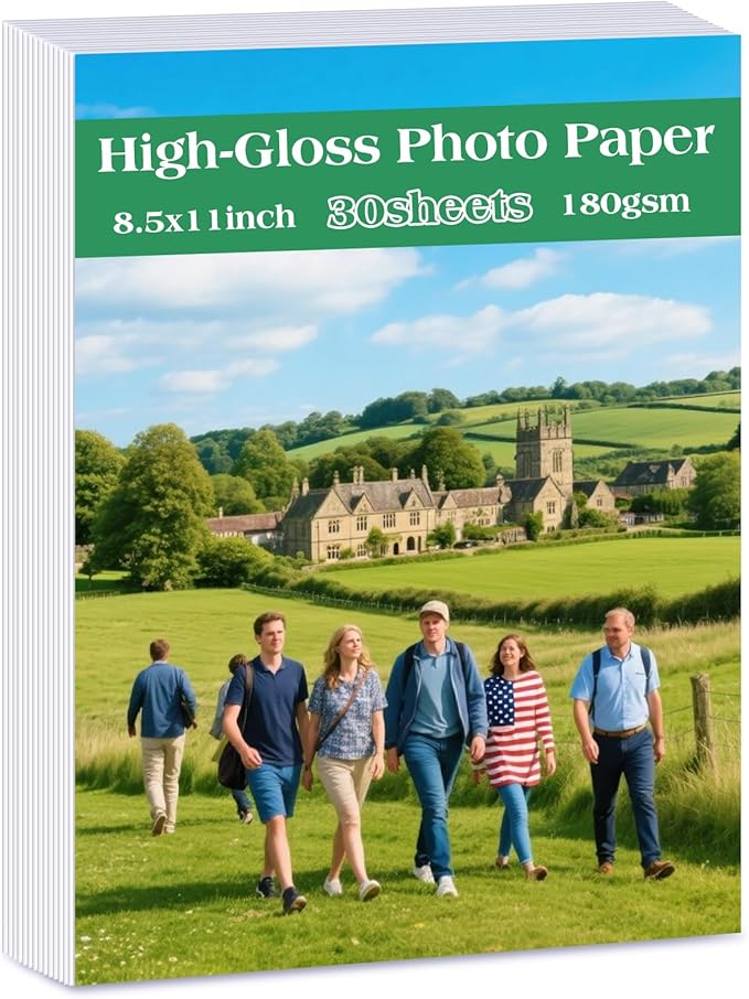 LOKUNN 30 Sheets Photo Paper Glossy, Printer Photo Paper 8.5 x 11 Suitable for Dye Inkjet Printers. Convenient for Home Use. Can Print Photos, Advertising Covers, Recipe Cards