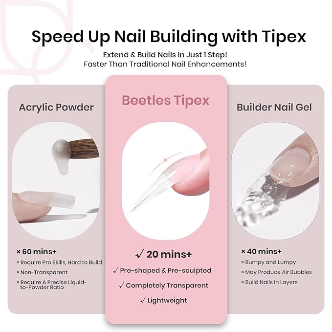 Beetles Tipex Instant Apex Nail Tips, Stiletto Long, 16 Sizes (00–14), 192pcs, Built-In Apex, No Builder Gel Required, Thicker Strong Acrylic Tips for DIY Nail Extensions