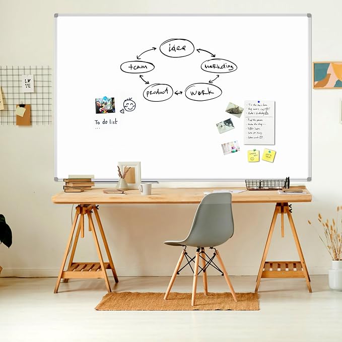 Large Magnetic White Board, Dry Erase Board 72 x 48 Inch, Silver Aluminum Frame Wall Mounted Board for Office Home and School