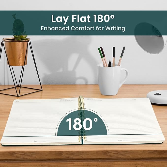 Taja Large Spiral Lined Journal for Women, 8.5" x 11" Notebooks for Work Collge Ruled, A4 Aesthetic Cute Journaling Notebooks for Writing, Plastic Cover, Evergreen Elegance