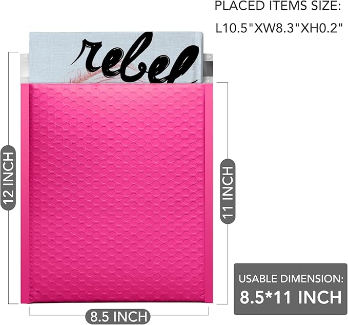 GSSUSA Pink Poly Bubble Mailers 8.5x12 Self-Seal Packaging Bags, Small Business Supplies, Padded Envelopes, Shipping mailer, Mailing Bags, Packaging for Small Business, Pink Bubble Mailer, 25 Pack