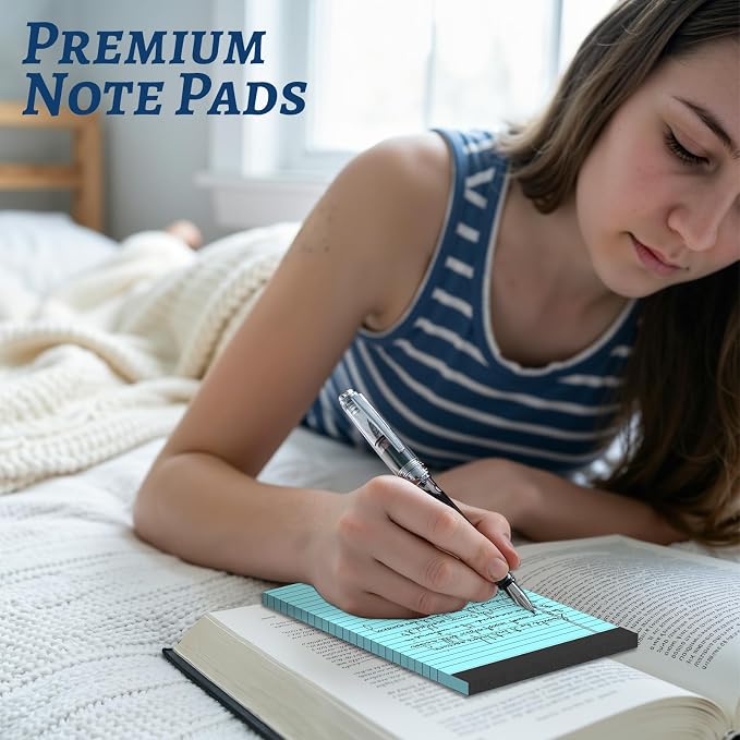 6 Pack 5 x 8 Inch Blue Legal Pads, Double-Sided Lined Notepads with Hard Backing for Office, School & Home, Thick Perforated No-Bleed Paper for Students, Teachers & Professionals