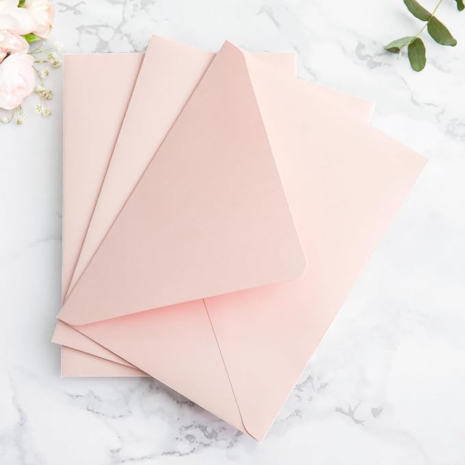 PONATIA 50PCS A7 Euro Flap Envelopes, 5.25 x 7.25'' Liner Envelope For 5x7'' Weddings Invitation Cards, Christmas Gift Cards, Acrylic Invitations, Photos (Blush Pink)