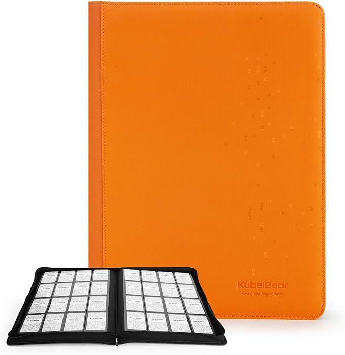 Card Binder – 1024 Capacity, Zippered Trading Card Holder for MTG, Sports & Collectible Cards – Acid-Free, Durable & Travel-Friendly Storage (Orange dots, 16 Pocket)