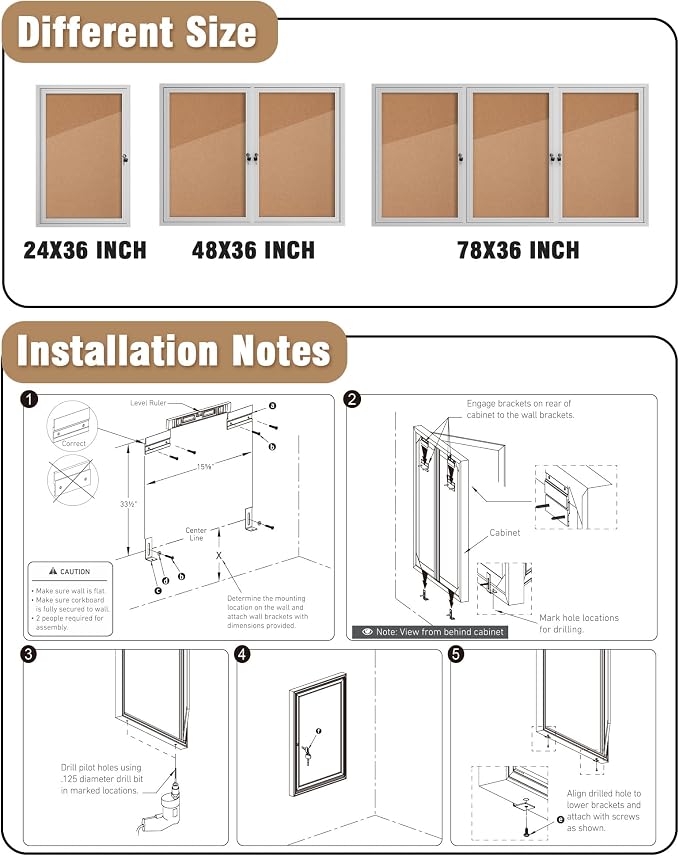 Mifuro 36"x24" Enclosed Bulletin Board, Outdoor Lockable Weather-Resistant Aluminum Cork Noticeboard for School & Office, Silver Frame w/Cork