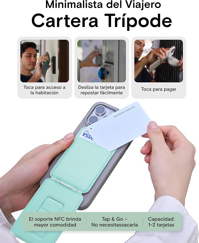 MOFT Phone Tripod Wallet, 3 in 1 Phone Stand Wallet, NFC-Supported Magnetic Phone Stand, MOVAS Vegan Leather Adjustable Card Holder, Aqua