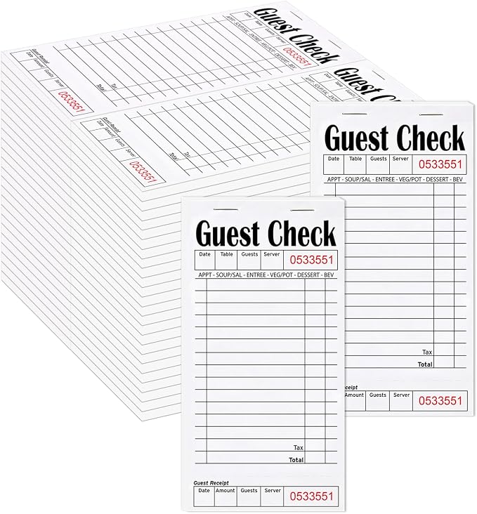 ZPARIK 48 Pack Guest Checks Books for Servers Server Note Pads, White | 48 Pack Guest Checks with 50 Sheets Per Book, Multiple Colors, Waitress Notepad for Restaurants, Perfect for Servers