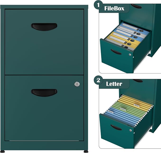 SteeLoong 2 Drawer File Cabinet,Metal Office File Cabinet with Lock,Green | Filing Cabinets for Home Office,Vertical Modern File Cabinet Office Two Drawers for Hanging Letter,Assembly Required