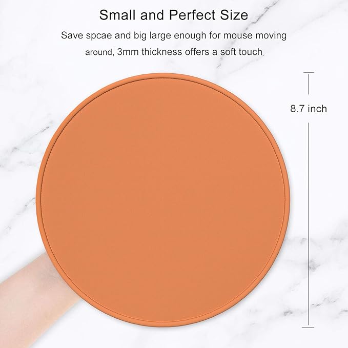 Hsurbtra Mouse Pad, Premium-Textured Small Round Mousepad 8.7 x 8.7 Inch Orange, Stitched Edge Anti-Slip Waterproof Rubber Pretty Cute Computer Mat for Office Home Gaming Laptop Men Women Kids