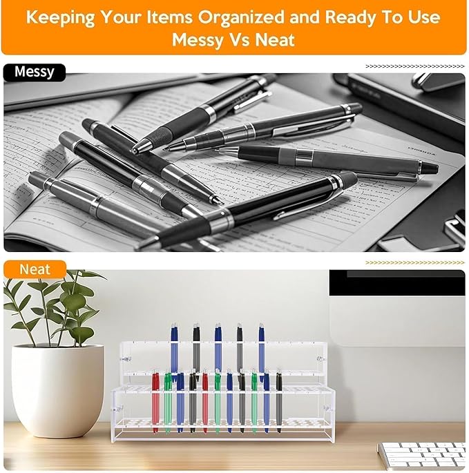 96-Slots Pen Display Stand,2-Tier Acrylic Pen Holder for Craft Shows,12mm Beadable Pens Stand Paint Brush Holder Pencil Organizer Makeup Brush Rack Art Brush Organizer for Office Desk School Supplies