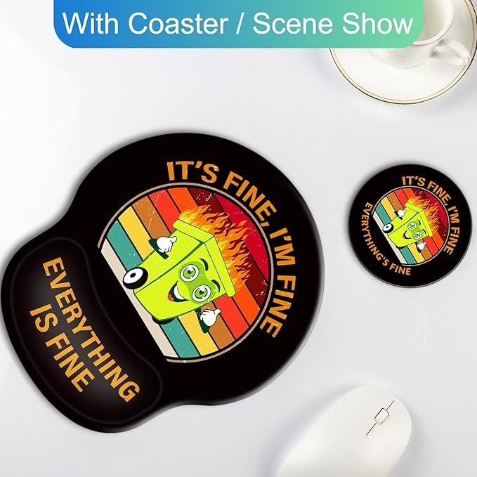 Ergonomic Mouse Pad with Wrist Support Rest,Large Mousepad Gel Wrist Rest, with Coaster Non-Slip & Pain Relief for Computer, Desk, Home&Office-Black Dumpster Fire