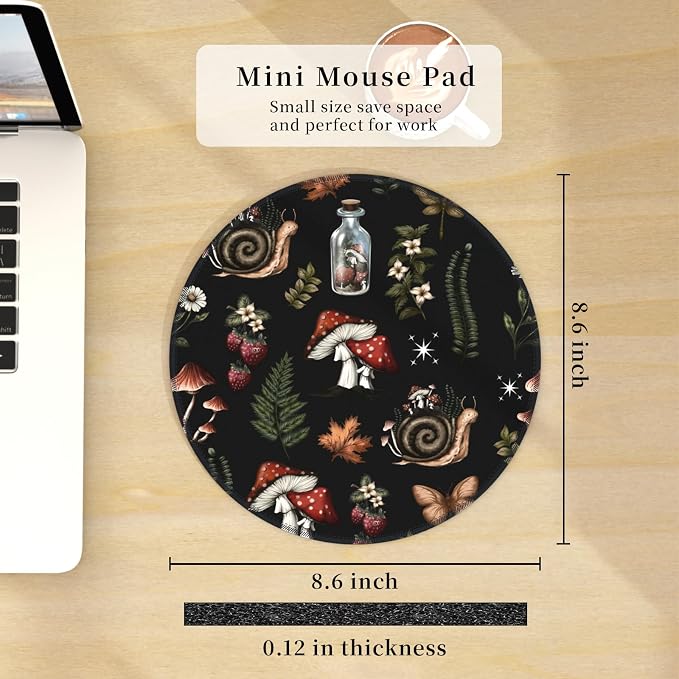 Hancynir Mushroom Round Mouse Pad, Small Mousepad for Laptop Desk Office | Mouse Mat for Computer, Non-Slip Rubber Base, Office Desk Decor, Gifts for Work Coworker Teacher, 8.6 Inch, Stitched Edges