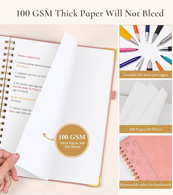 Blank Spiral Notebook Journal 8.5” x 11”, A4 Large Hardcover Sketch Book for Women Men, 100 GSM Blank Paper Drawing Notebook, Spiral Bound Sketchbook for Sketching School Work Note Taking, Pink