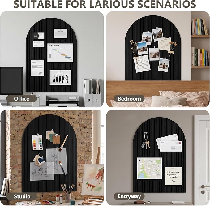 12 Pack 48"x36" Large Arched Felt Bulletin Board(Black) | Decorative Felt Pin Board with Push Pins,Adhesive Tabs,Cork Board For Walls,Vision Board for Home Office School Decor