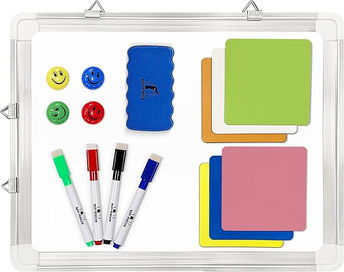 Whiteboard Set, 15x12 in White Board Dry Erase for Wall with Magnetic Notes | Small Hanging Dry Wipe Marker Board with Eraser, Markers, Magnets & Magnetic Notes for Home, Office and Cubicle