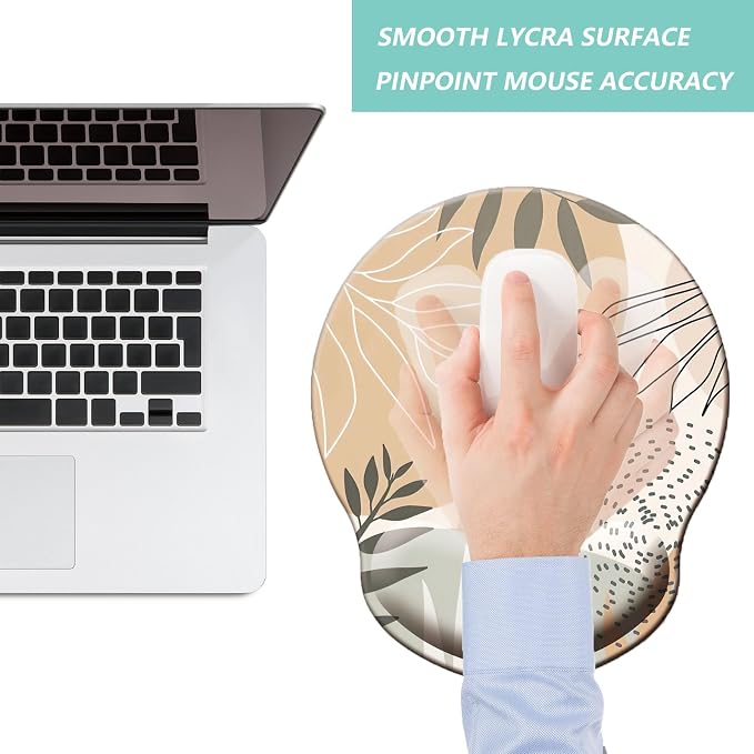 Mouse Pad with Wrist Support, Ergonomic Mouse Pad with Memory Foam Wrist Rest Cushion, Non-Slip Rubber Base Gaming Mice Pad for Home Office Computer Laptop, Leaves Buff