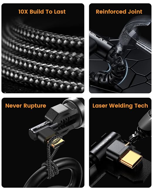 3.2A USB C Charger Cable, [2-Pack,6.6FT] USB A to USB C Cable | Right Angle,Gold-Plated, Type C Charger Fast Charging Durable Braided Cord for iPhone 17 16 Samsung S26 S25 S24 Ultra,Pixel