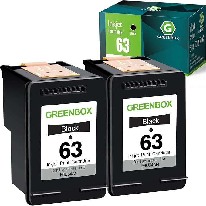 GREENBOX 63 Black Ink Cartridges High Yield for 63 Ink Cartridge, 2-Pack | Replacement for HP 63 Ink for OfficeJet 3830 4650 5200 5255 5258 Envy 4510 4512 4520 DeskJet 1112 2130 3630 3632 Printer