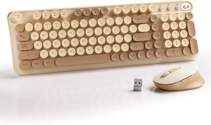 MPTOG Wireless Keyboard and Mouse Combo (Milk Tea) | Full-Size 2.4G Set with Number Pad, Long Battery Life, Plug Play for Office and Student Use