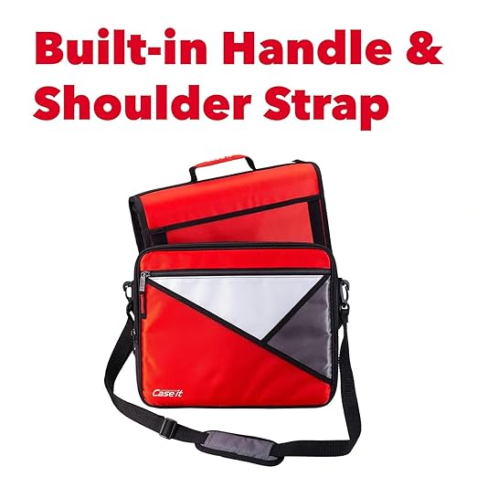Case-it The Universal 2.0 Zipper Binder -1.5 Inch D-Ring - Removable Padded Pocket Holds Up to 13" Laptop/Tablet - Multiple Pockets - 350 Page Capacity - Comes with Shoulder Strap - Fire Red LT-207