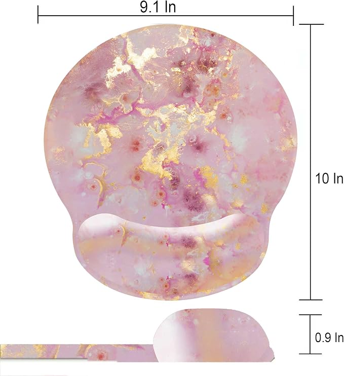 Pink Ergonomic Mouse Pad with Wrist Rest, Gaming Mouse Pad with Wrist Support,Gold Marble Mouse Pads for Desk for Women, Computer Mousepad with Non-Slip Rubber Base, Cute Office Desk Accessories