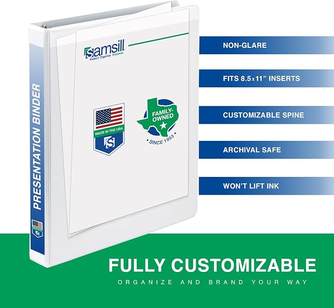 Samsill 1 Inch 3 Ring Binders, Economy Round Ring, Clear View Cover, 200 Sheet Capacity - for School, Home, Office - White, 4 Pack