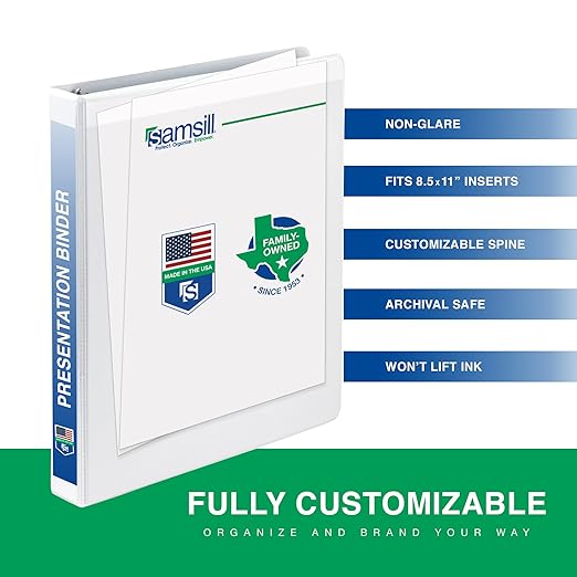 Samsill 0.5 Inch 3 Ring Binder, Economy Round Ring, Clear View Cover, 100 Sheet Capacity - for School, Home, Office - White, 4 Pack